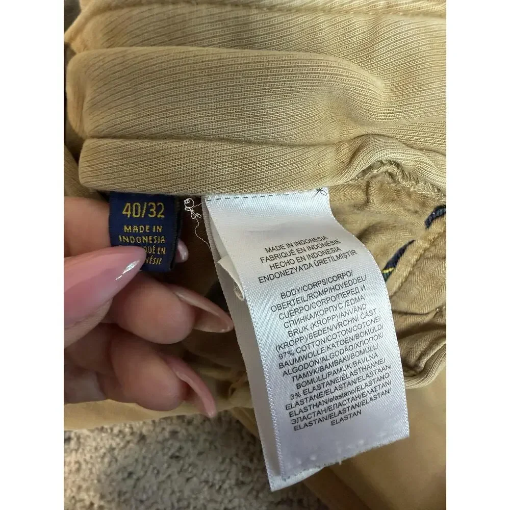 Polo Ralph Lauren Pants Mens 40x28 Beige Chino Stretch Slim Fit Pockets